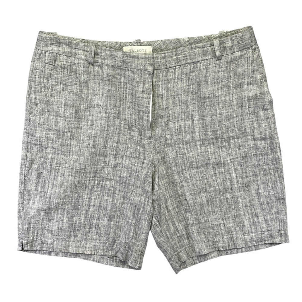 Talbots Womens‎ Grey White Linen Blend Melange Flat Front Casual Shorts Size 12